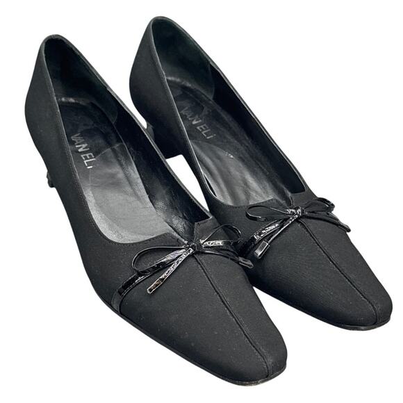 Vaneli Black Square Toe Bow Accent Loafer Style Kitten Heel Dress Shoe Women 8.5 - Picture 1 of 9